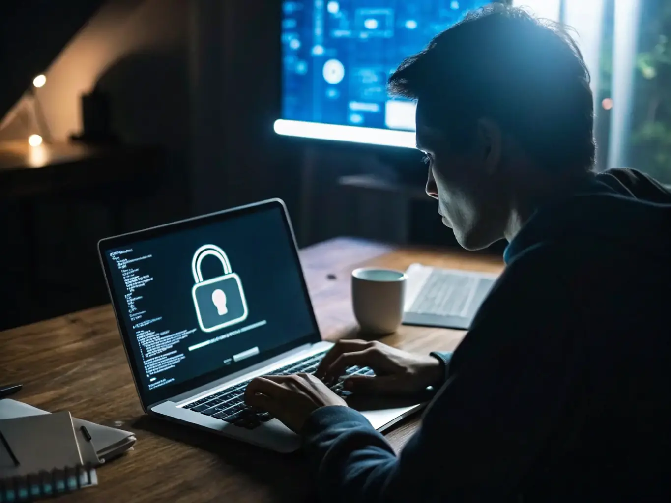 A person downloading a cybersecurity checklist from Thecyberguyau's website on a laptop, showcasing the ease of access and practical value of the resources.